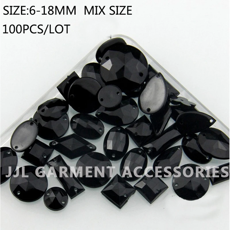 100 шт./лот смешанный размер 6 18 мм черный акриловый плоский задний камень с