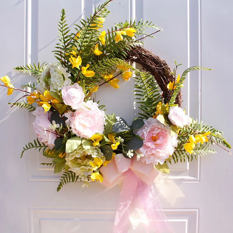 

Весенний садовый искусственный венок с пионами для дома, для передней двери, для стен, на окно, подвешивание, искусственный цветок, гирлянда,...
