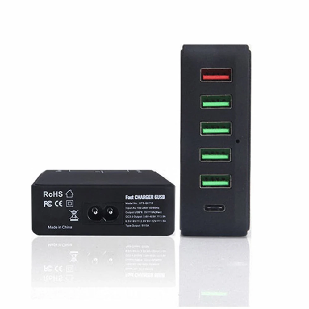 Новое поступление 8A 6 портов USB QC3.0 type-C быстрозарядная станция телефон зарядное устройство usb-концентратор, адаптер UK штекер США штекер EU штекер