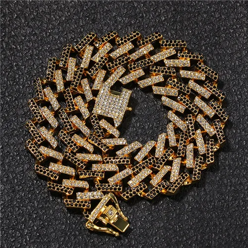Gold Black Necklace В стиле «хип-хоп» 15 мм Bling льдом с украшением в виде кристаллов в Кубинском стиле ограненные Стразы Майами Циркон Для мужчин с кулонами браслет для Для мужчин ювелирные изделия 8/16/18/20/24in - Окраска металла: Gold Black Necklace