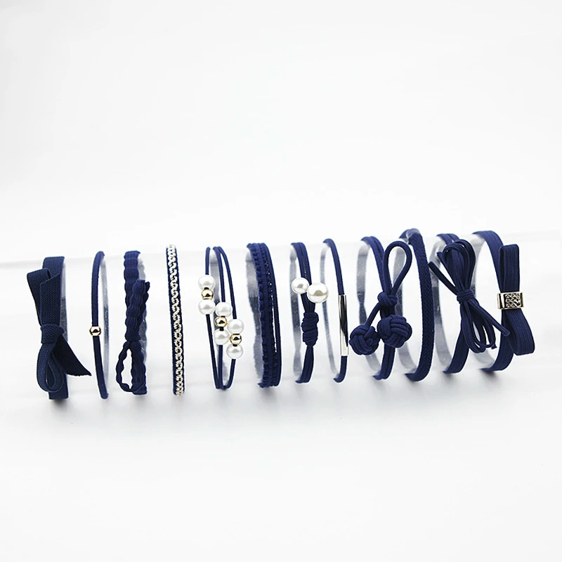 Navy Blue 12 шт./лот, новые модные повязки для волос, Женские аксессуары для волос, эластичные повязки для волос для женщин и девушек, лента для волос, резинка для волос - Цвет: Navy Blue