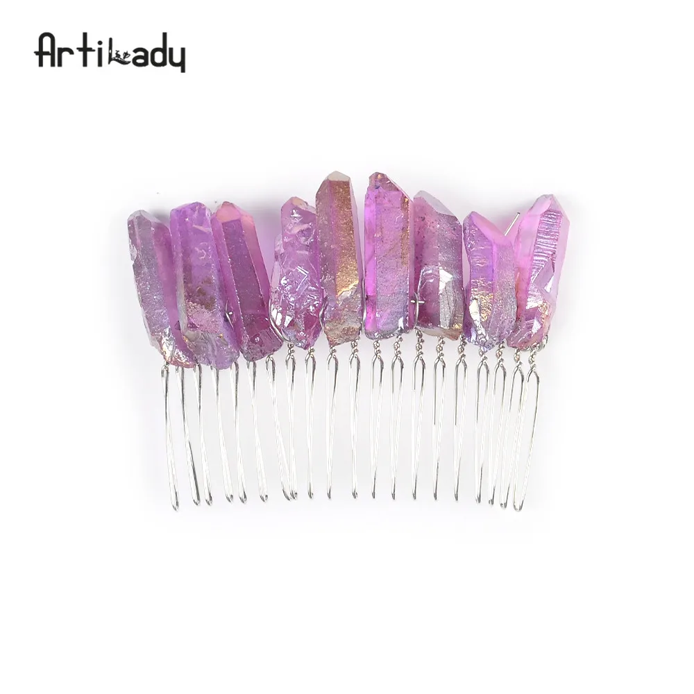 Crystal Hair Jewelry Wedding Hair Accessories Bridal Hair Accessories Wedding Crystal Tiara Hair Combs Raw Quartz Headband - Metal color: 1