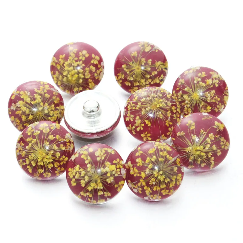 9 цветов 2016 Смола Цветок Металлическая 18 мм защелкивающаяся кнопка для женских