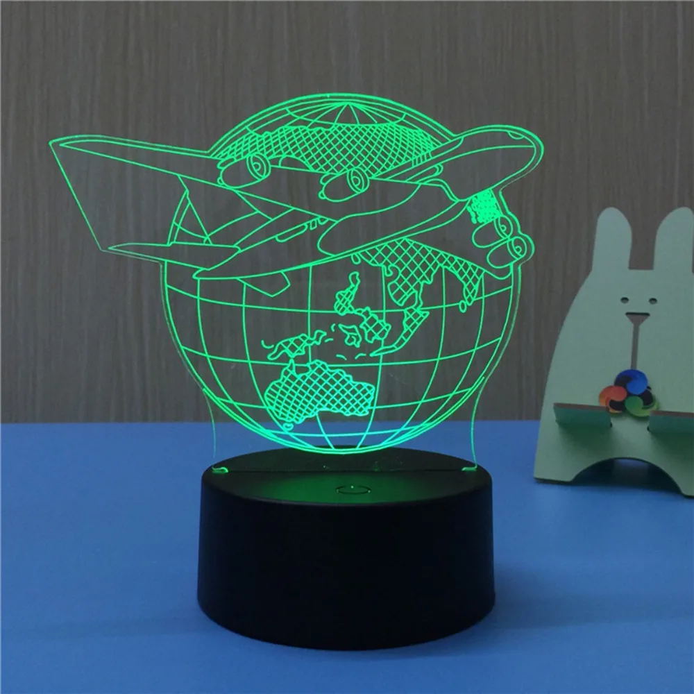 Самолёт 3D светодиодный светильник Ночник Новинка подарок для детей светодиодная