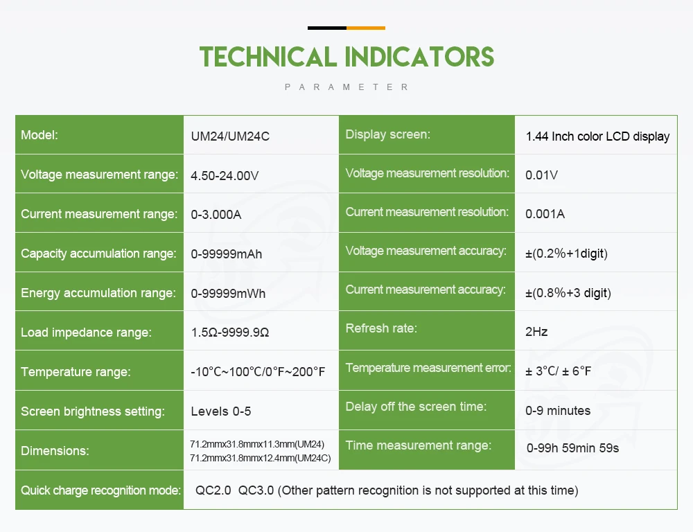 AT34 UM34/UM34C UM24/UM24C UM25/UM25C цветной ЖК-дисплей USB тестер напряжения измеритель тока Вольтметр USB Тестер
