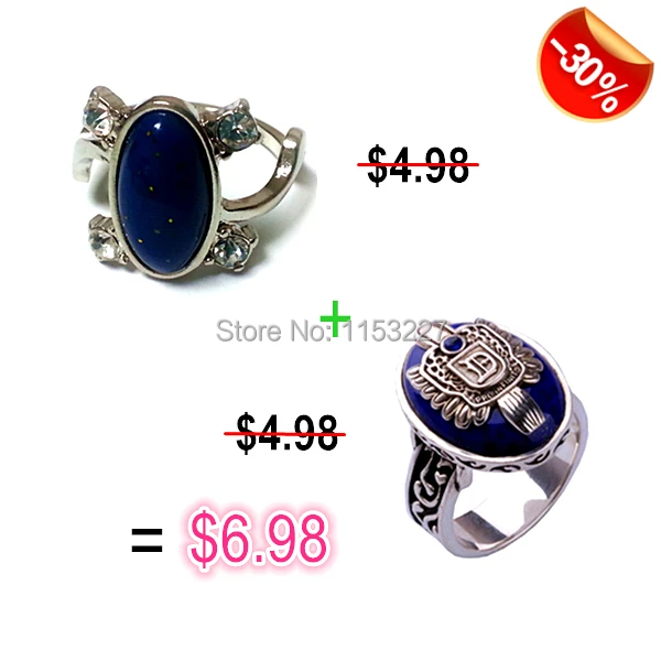 Недорогое кольцо в стиле панк из синего серебра с изображением дневников вампира