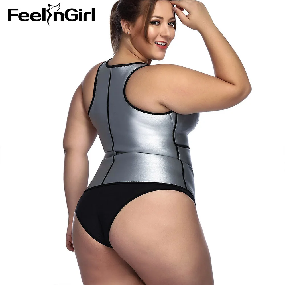 FeelinGirl Neoprene Sauna Vest Body Shaper Slimming Waist Trainer Shapers Fajas PU Silver Adjustable Workout Shapewear-C | Женская