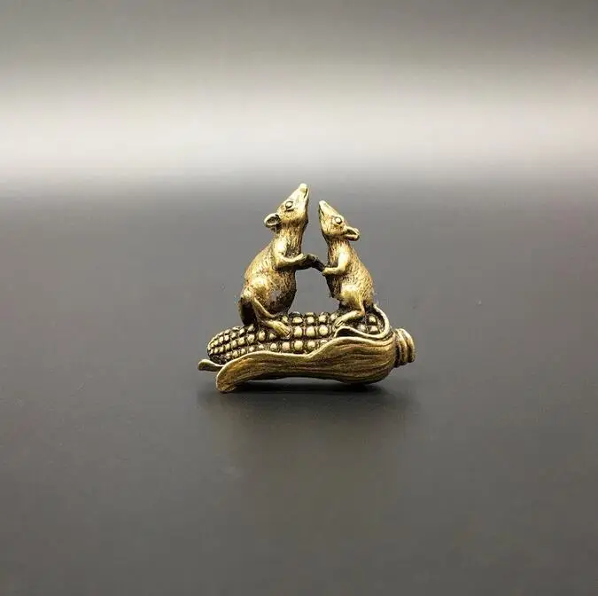 Медная Коллекционная статуя китайская латунь резные зодиака мышь кукуруза