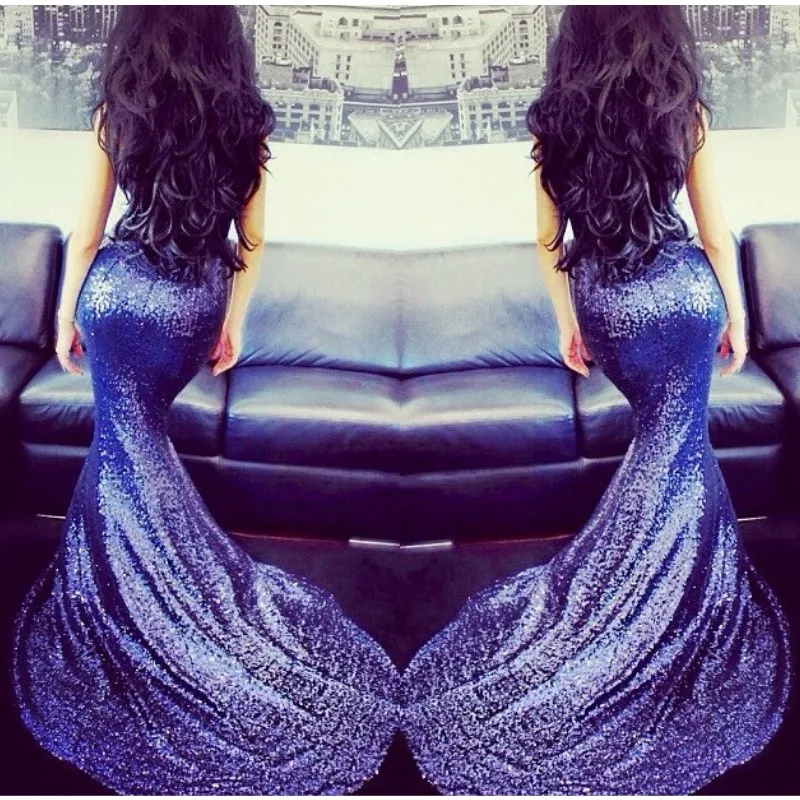 Сексуальная Русалка Милая Длинные Блестками Вечернее Платья Дешевые Простой Суд