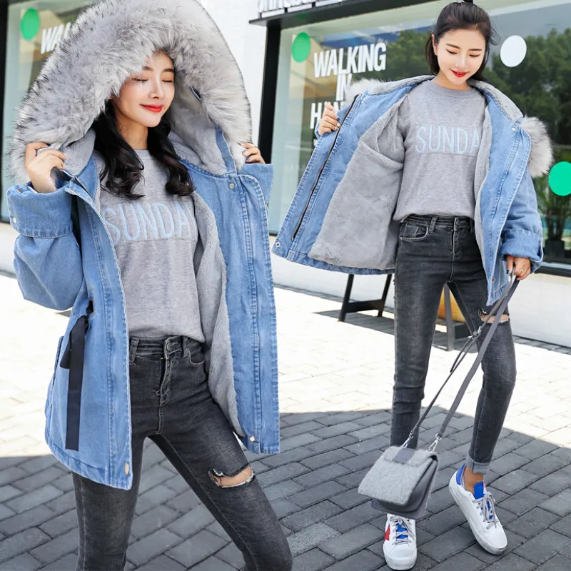 Женские зимние утолщенные пальто 2018 теплая джинсовая куртка большой