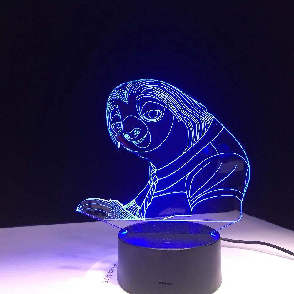 Zootopia мультфильм Ленивец ночник 3D USB сенсорный выключатель акрил 7 цветов градиент Атмосфера лампы освещение