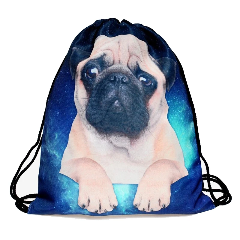 Милый щенок мопса 3D печатных унисекс Рюкзаки Сумки Drawstring большой емкости
