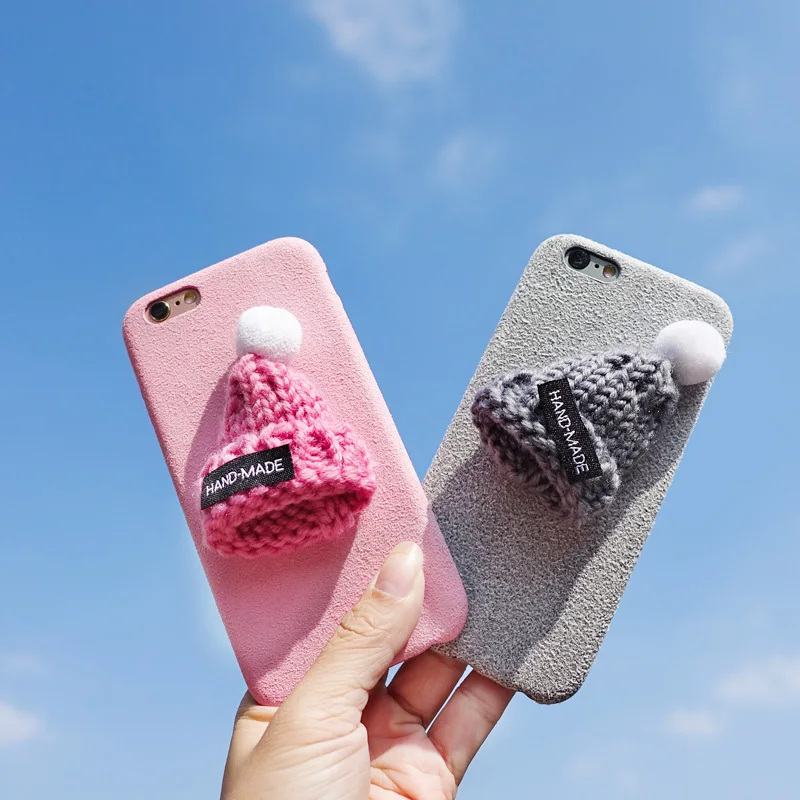 Christmas Cases For iPhone Xs Xr Max Cover 3D Knitted Hat Case X 8 Plus 7 6 6S New Year Coque |