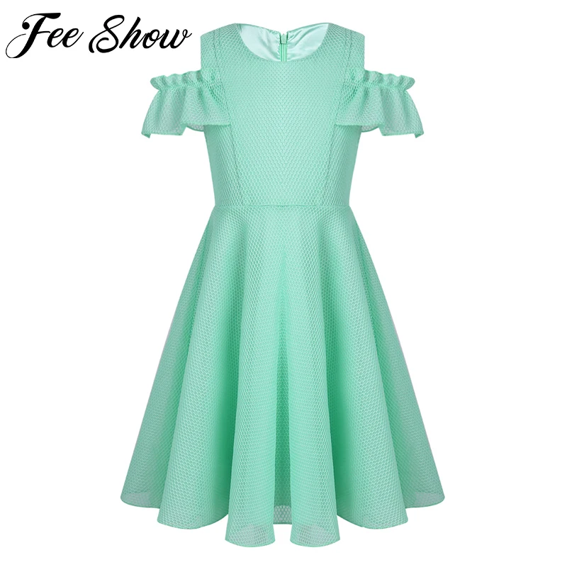 Сетчатые платья с оборками на рукавах для подростков одежда девочек 6 8 10 12 14 лет