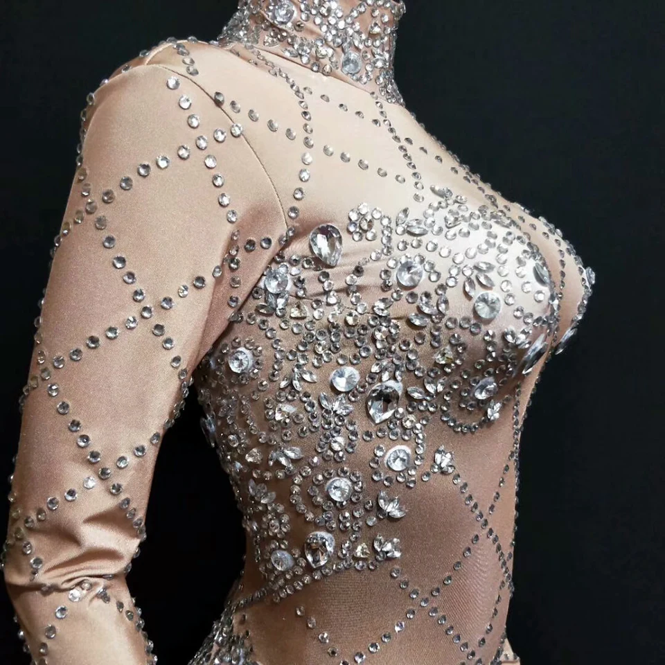 Блестящее мини платье с кристаллами Женский сценический костюм на день рождения