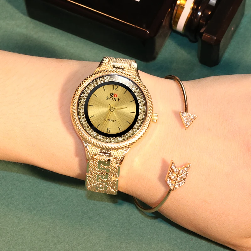 SOXY роскошные часы женские со стразами Модный золотой браслет Reloj Mujer Relogio