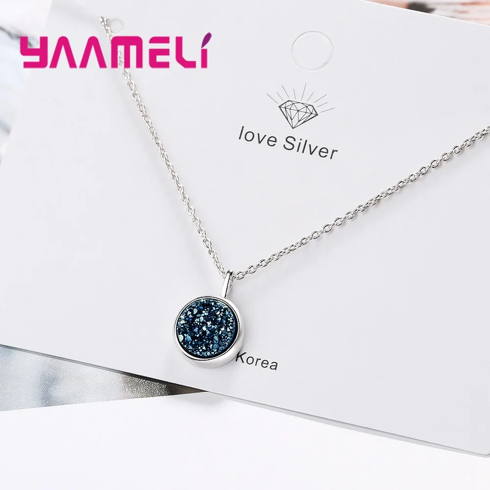 Vintage Retro Blue Glass Necklaces 925 Sterling Silver Shining Pieces AAA Cubic Zircon Stone Pendant Women Female Gift Jewelry | Украшения