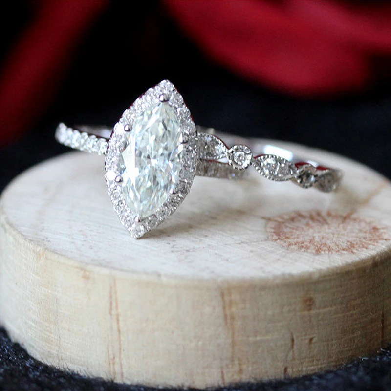 1.4ct 5.5X11mm Marquise Cut Moissanite обручальное кольцо & Половина вечности Твердое 14k белое