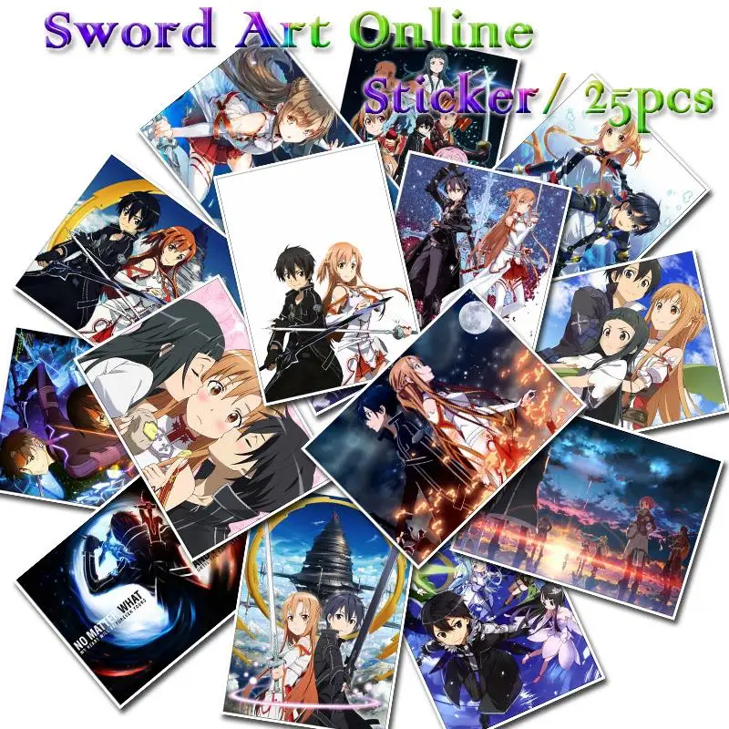 25 шт./компл. мультфильм аниме Sword Art Online Стикеры для катания на скейтборде/ноутбука/для катания на сноуборде/холодильник/серфинга Водонепроницаемый ПВХ Виниловые наклейки в виде Фотообоев c переводными картинками
