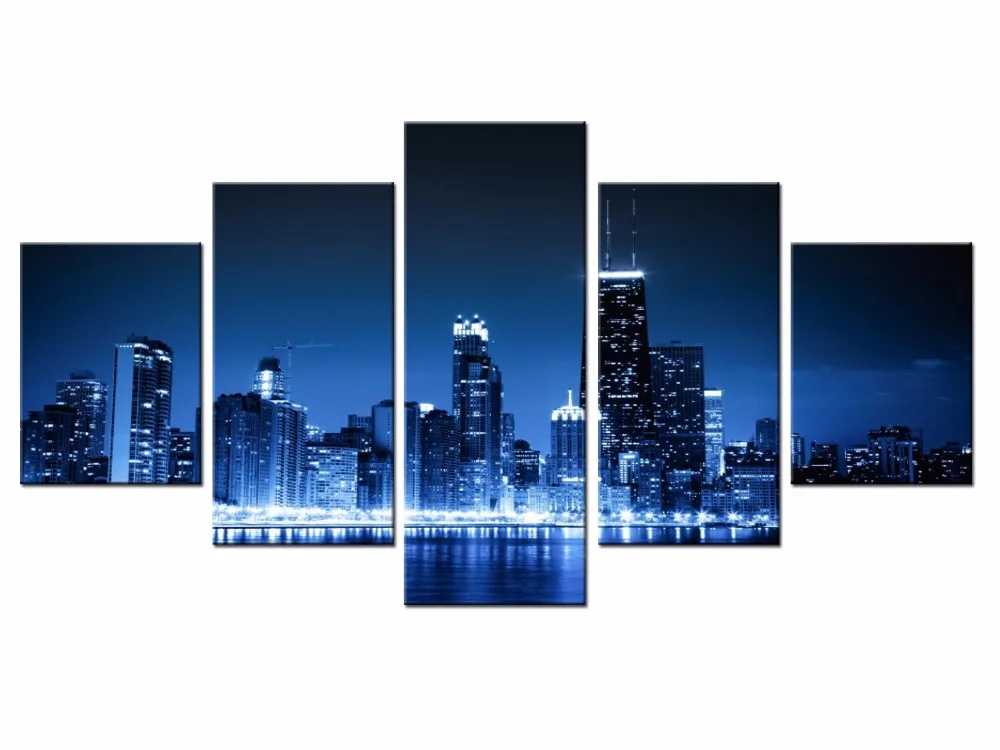 Оптовая печать на холсте Городской пейзаж 5 частей в современном стиле.