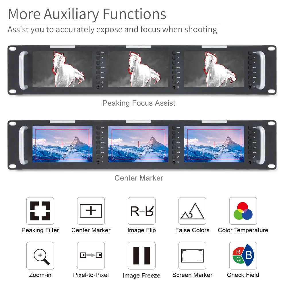Feelworld T51 H тройной 5 дюймов 2RU Leightweight HDMI вещательный монитор LCD TFT 800x400 AV Rack Mount Monitor