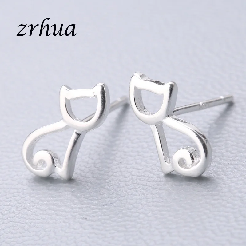 ZRHUA 925 пробы серебряные сплайсинга милые серьги-гвоздики с животными для женщин повседневные Девушки Brincos личность Стерлинговое Серебро-ювелирные изделия