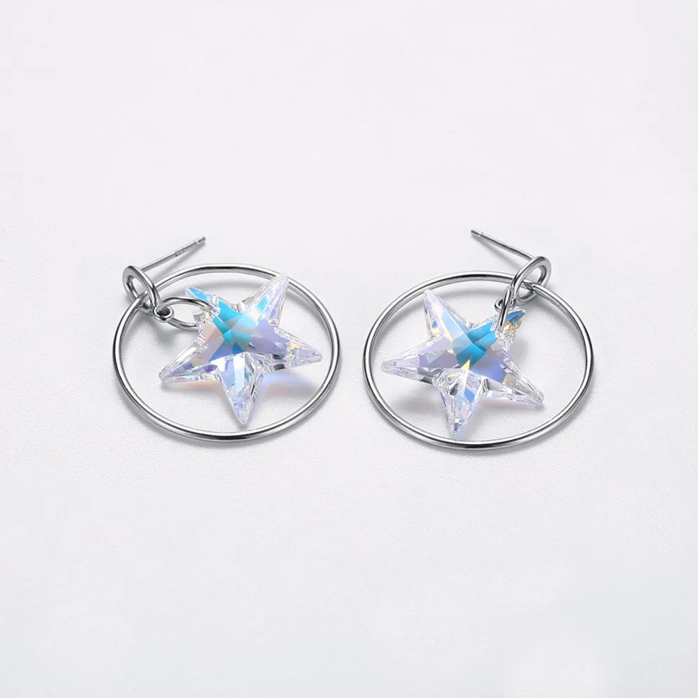 Ювелирные изделия с кристаллами Swarovski серьги со звездами настоящее Серебро S925