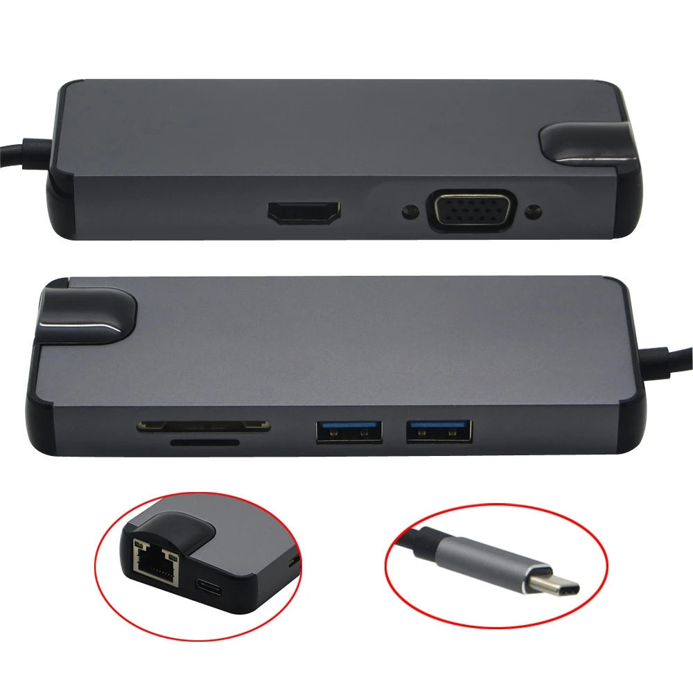 Адаптер 8 в 1 USB Type C для HDMI 4K VGA RJ45 устройство чтения SD/TF карт адаптер Macbook 5 шт./лот |