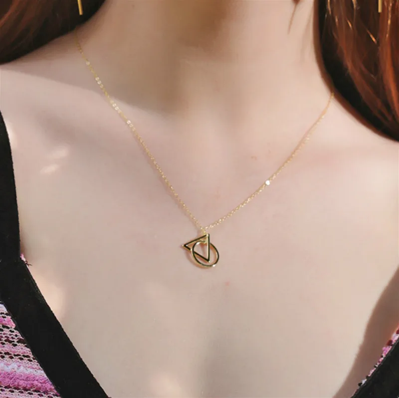 

Flyleaf Geometric Circle Triangle 18k Gold Chain 925 Sterling Silver Necklace For Women Fine Jewelry Necklaces & Pendants Party