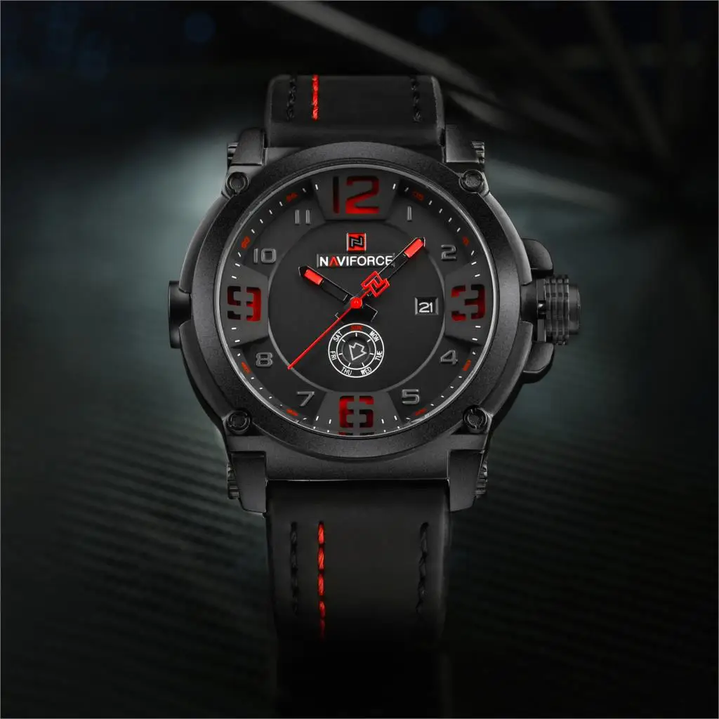 NAVIFORCE мужские часы от ведущего бренда класса люкс спортивные кварцевые часы с кожаным ремешком Мужские Водонепроницаемые наручные часы Relogio Masculino