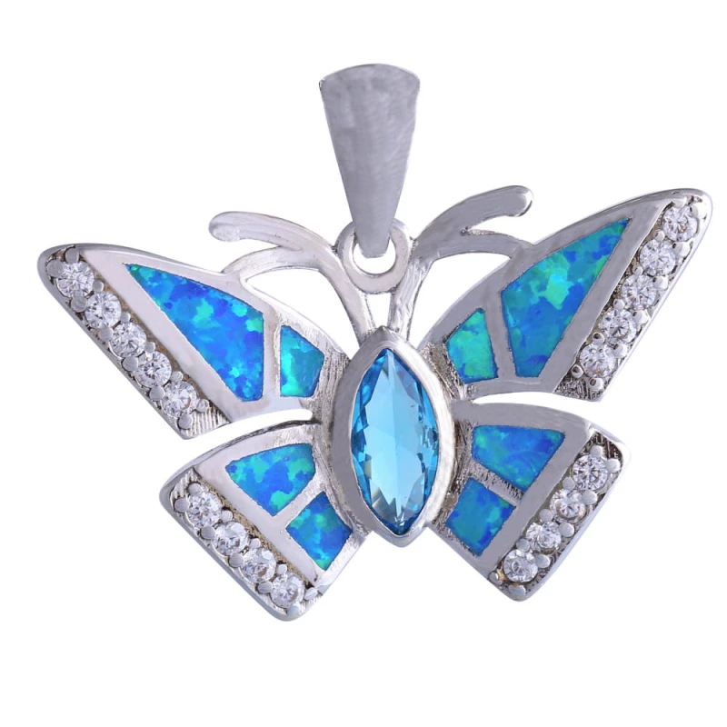 

High Quality Suppliers Silver Color Jewelry Butterfly Blue Stone Blue Fire Opal Pendant For Women P189