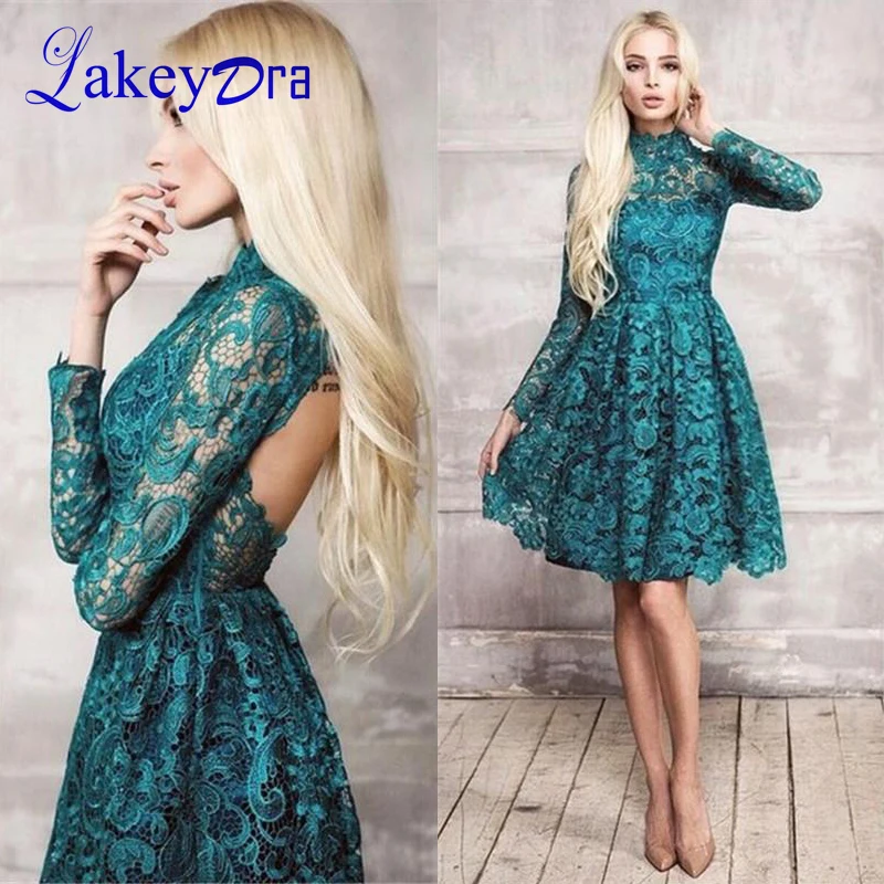Lakeydra с высоким воротом кружевные коктейльные платья длинными рукавами плюс