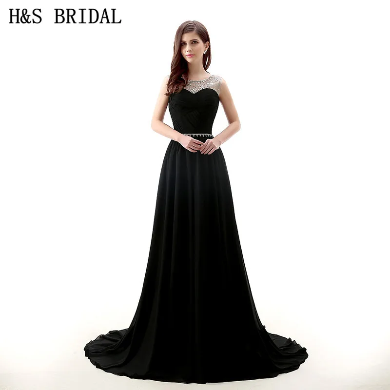 Женское вечернее платье H & S Черное шифоновое с прозрачными бусинами и для