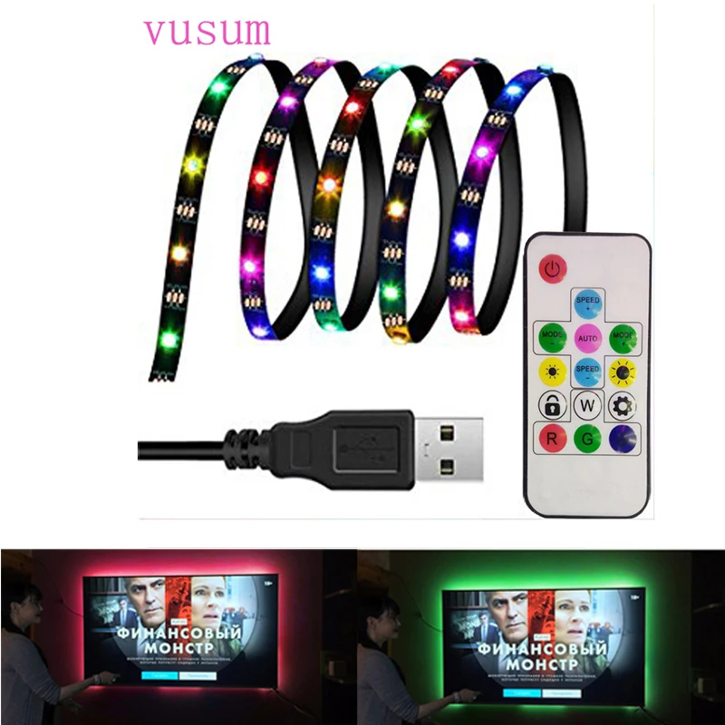 DC 5 В 1 м до 3 USB подключен полосы 5050 60leds/m WS2812B RGB 14Key RF контроллер ТВ