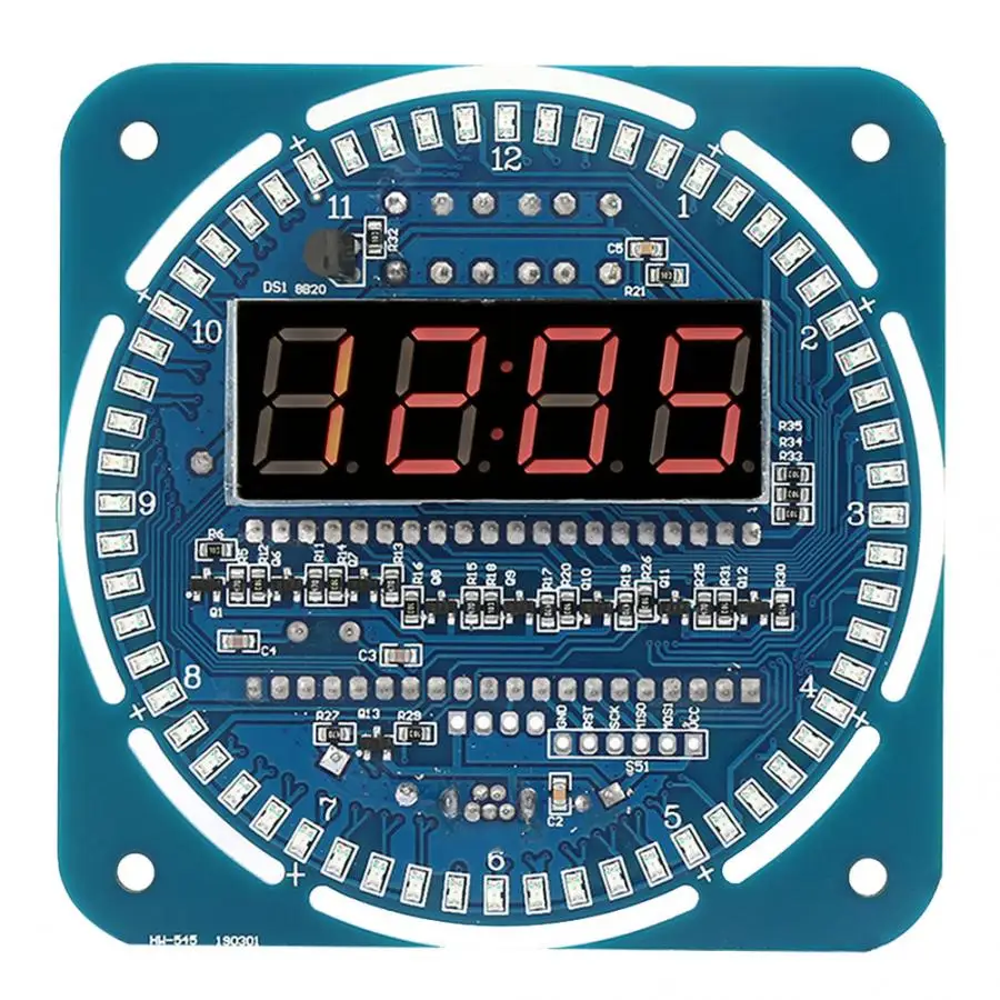 Синий DIY вращающийся светодиодный дисплей электронные часы комплект 85*85*16 мм