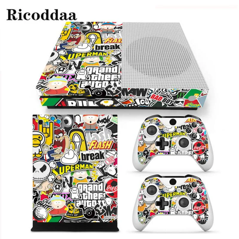 Мультяшный Дизайн Наклейка кожа для microsoft Xbox One тонкая кожа наклейка+ 2 шт контроллер скины для Xbox One S Аксессуары для игр