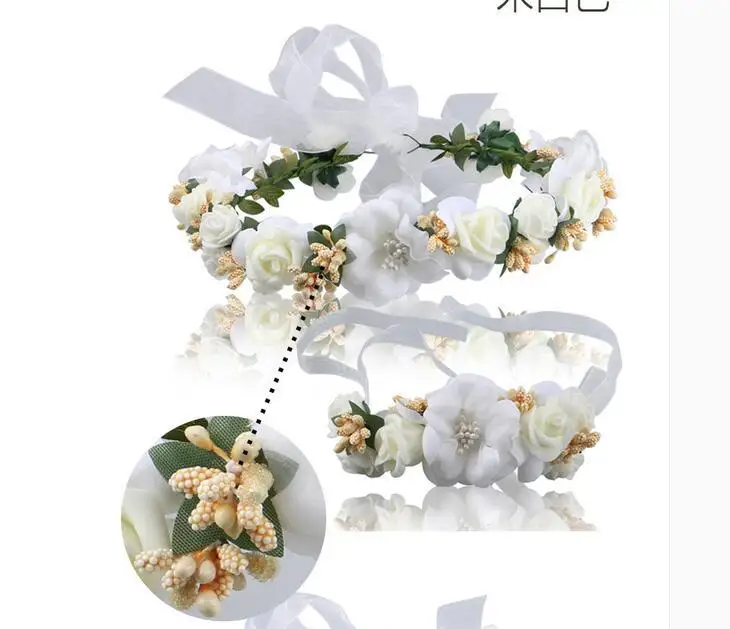 Для женщин свадебные Розы Цветочный венок ободок и запястья Свадебные Украшения