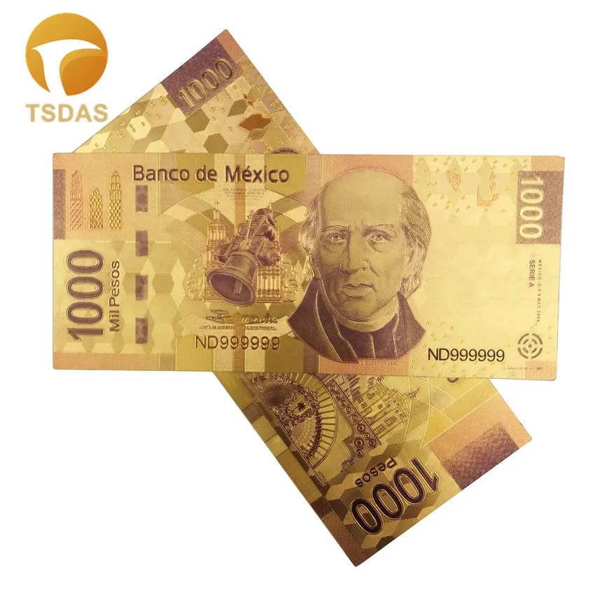 Мексиканские 1000 Pesos 24K позолоченные банкноты реалистичные антикварные
