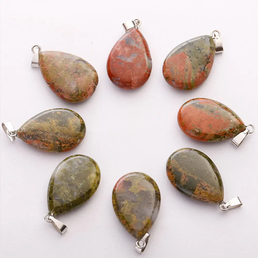 10 шт./лот модные warter drop teardrop Кулон из натурального камня для изготовления ювелирных изделий Шарм точка аксессуары - Окраска металла: Unakite