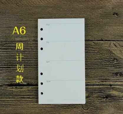 A6 Weekly plan A5/A6 черная и Wahite спираль блокнот наполнитель бумага для Filofax Диарио планировщик внутренние страницы сменного переплета книжная бумага - Цвет: A6 Weekly plan