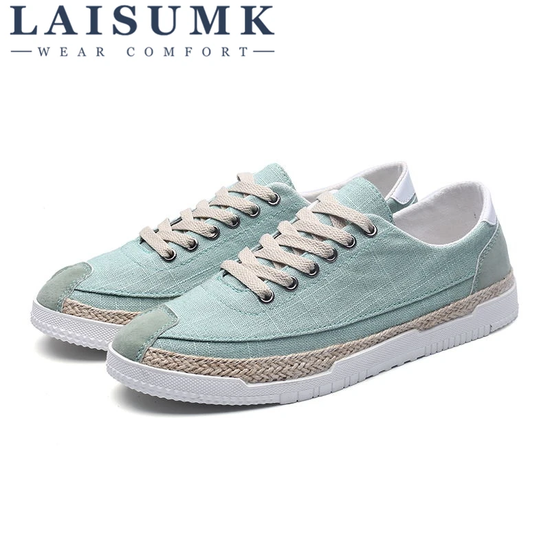 Туфли LAISUMK мужские холщовые дышащие однотонные на шнуровке плоская подошва