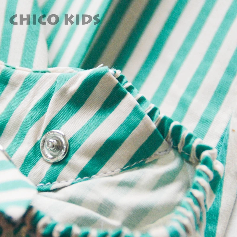 Детский хлопковый комбинезон в полоску с коротким рукавом|Ромперы| |