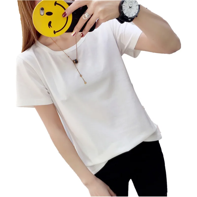 2019 летняя новая женская футболка из хлопка для похудения с круглым вырезом