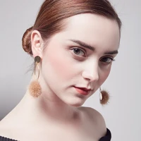 2018 fashion mink ball brass earrings hanging earrings for woman gold shiny plated earrings punk hoop earrings party wholesale