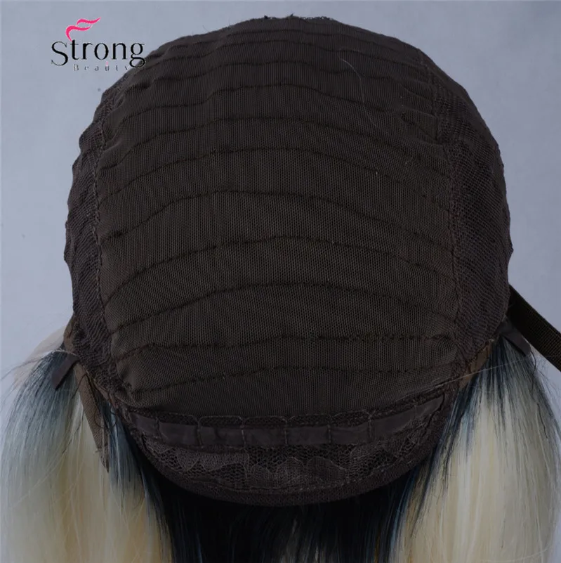StrongBeauty синтетический парик на кружеве назад к зеленым бирюзовым бесклеевым Омбре Тон Цвет короткий боб волосы парики термостойкие
