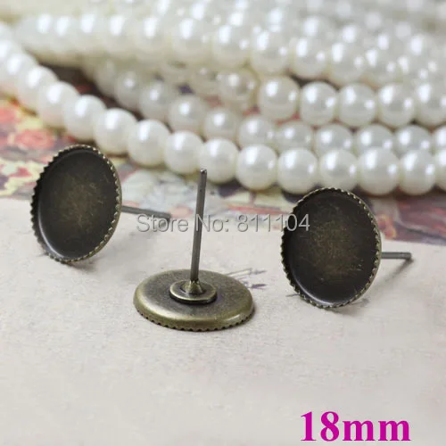 

18mm Vintage Antique Bronze Plated Blank Bases Round Circle Bezel Cabochon Settings Earrings Stud Pins Findings Wholesale