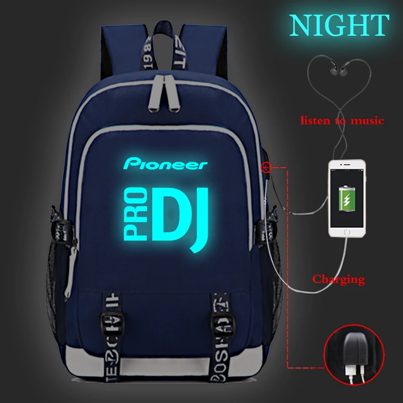 Pioneer Pro Dj светящийся USB зарядка Рюкзак Школьные сумки для мальчиков женщин мальчиков девочек школьный Модный usb зарядка Рюкзак Mochila - Цвет: 1