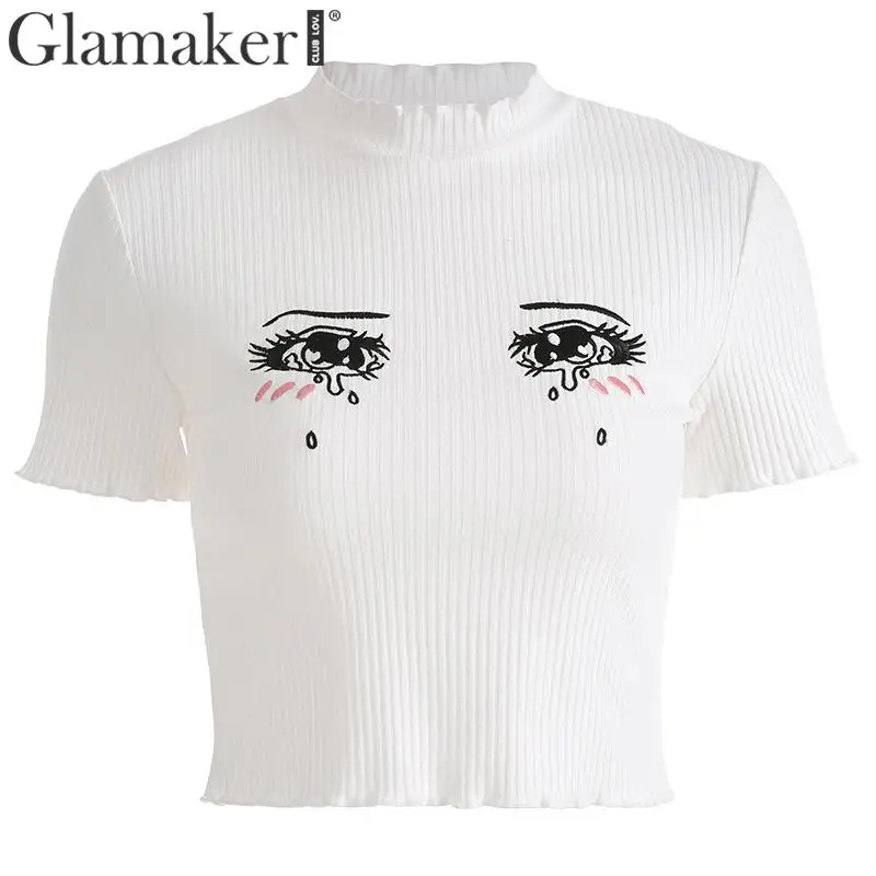 Glamaker Cry print трикотажная Сексуальная облегающая футболка женская летняя Праздничная уличная футболка с круглым вырезом Женская белая футболка Базовая футболка