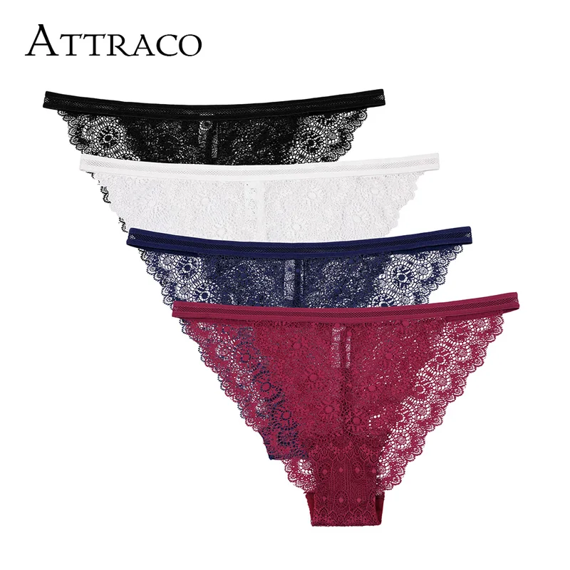 4 in pack Attrico, женское нижнее белье, хипстер, Трусы-стринги, трусы, хлопок, 4 упаковки, танга, стринги, кружевная кромка, дышащие, прозрачные, соблазнительные, распродажа - Цвет: 4 in pack