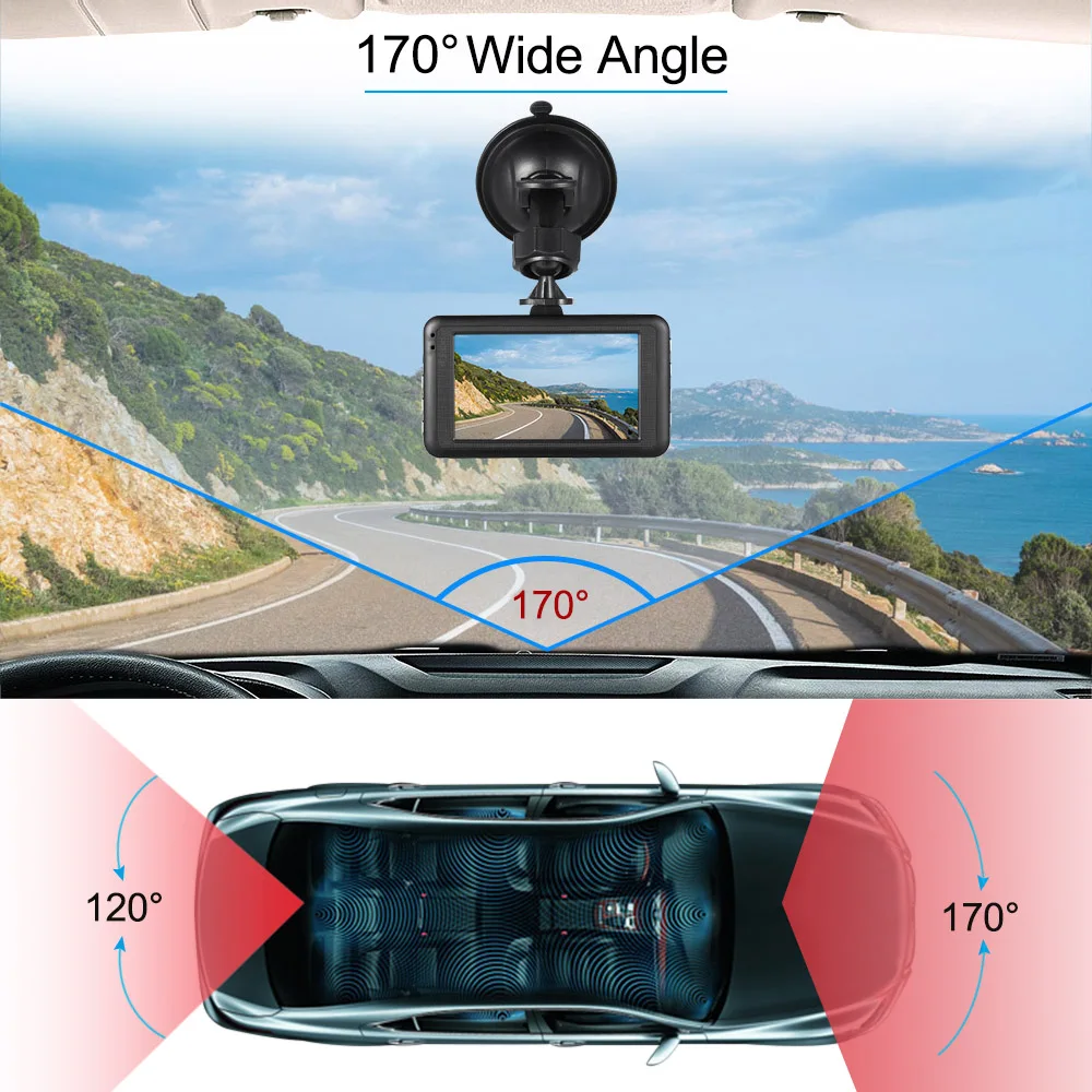 Dealcoo 3 дюймов Dash Cam ADAS Автомобильный dvr Full HD 1296 P двойная камера Объектив Передняя